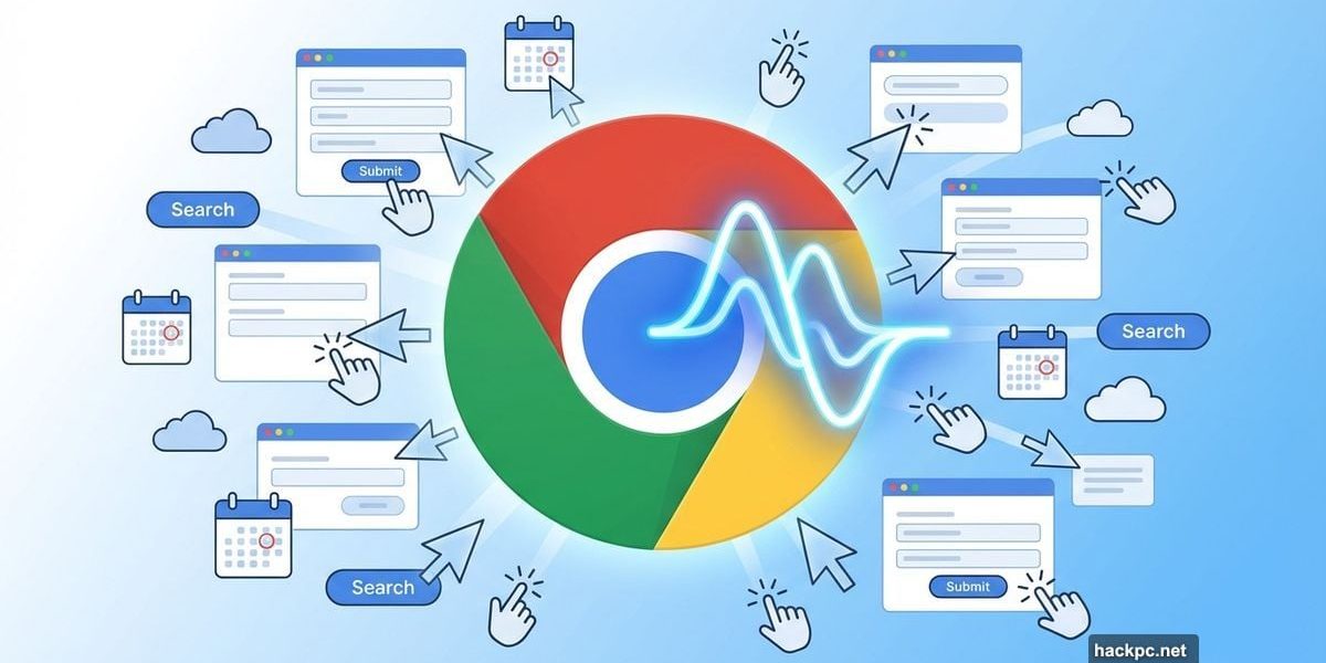 Claude AI plugin icon integrated into Chrome browser with automation cursors