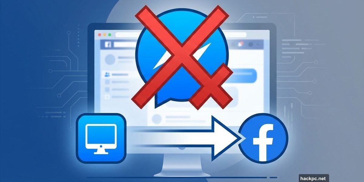 Facebook Messenger desktop app icon with red X pointing to browser