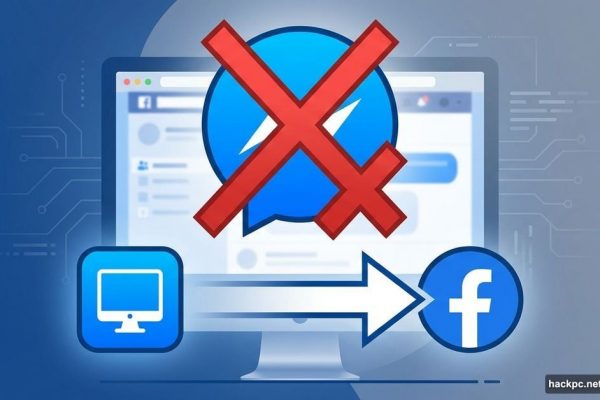 Facebook Messenger desktop app icon with red X pointing to browser