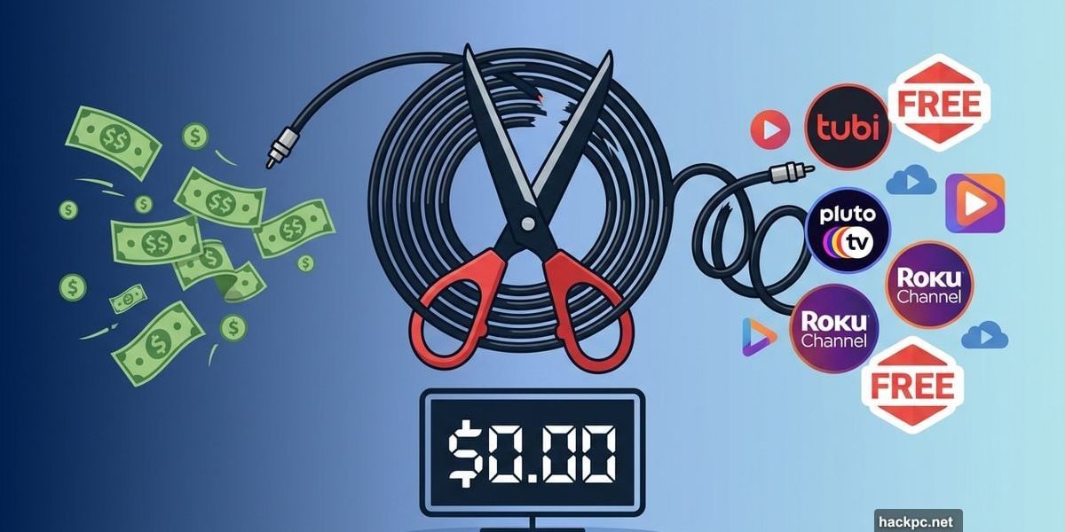Scissors cutting cable cord with free streaming logos and money