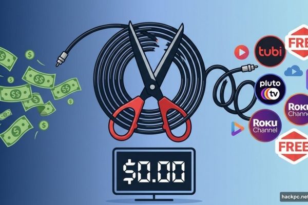 Scissors cutting cable cord with free streaming logos and money