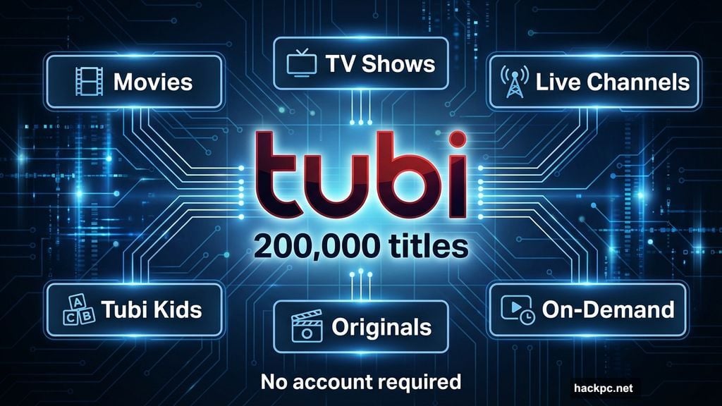 Tubi platform offers over two hundred thousand streaming titles