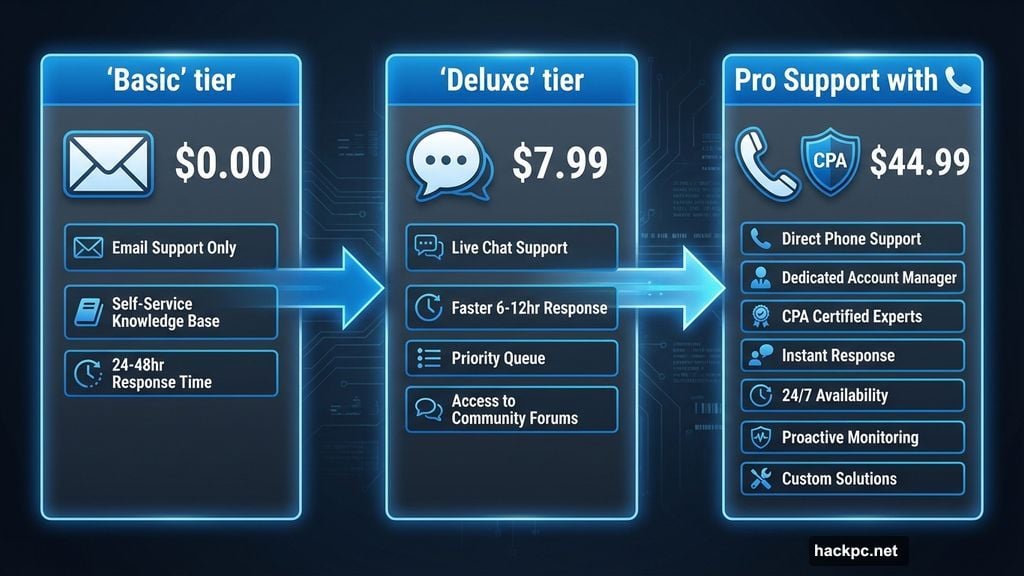 Three support tiers with clear pricing for different service levels