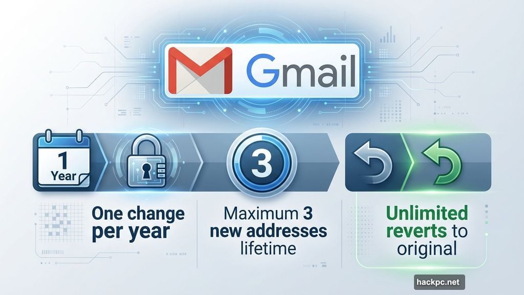Google built guardrails limiting Gmail address changes per year and lifetime