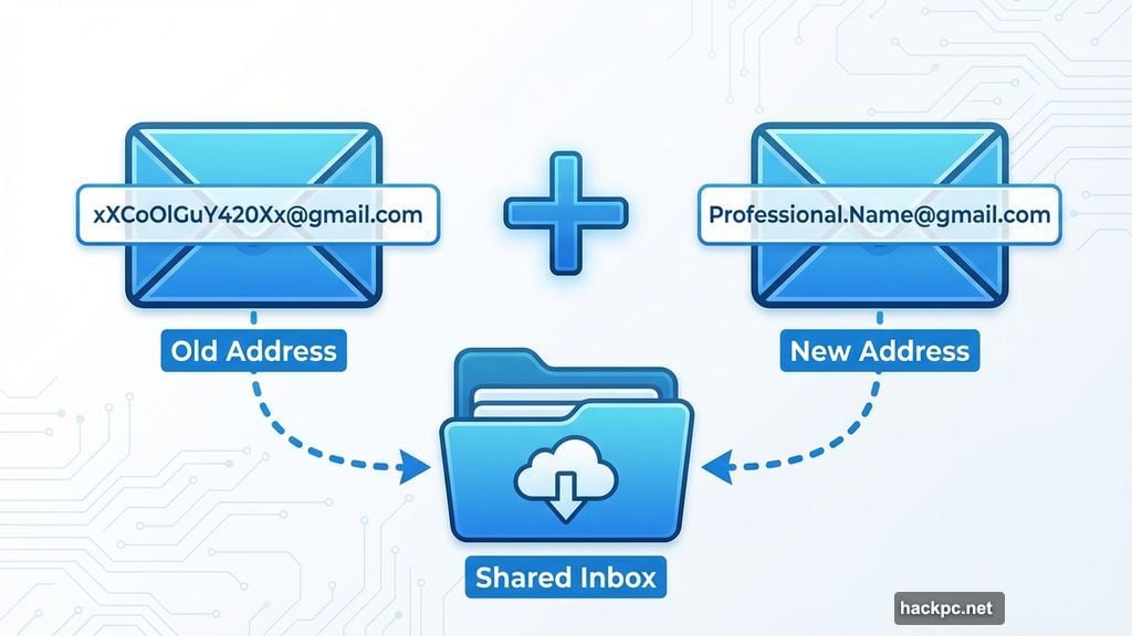 Gmail alias system delivers old and new addresses to same inbox