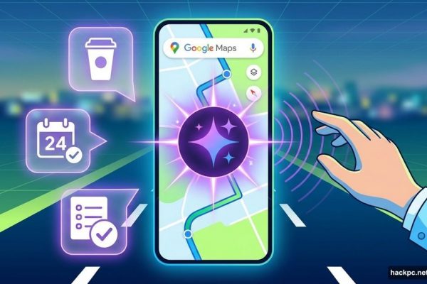 Google Maps smartphone with Gemini AI overlay and voice command visualization