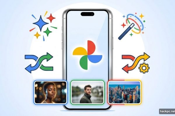 Google Photos app with AI editing tools and enhanced photo examples
