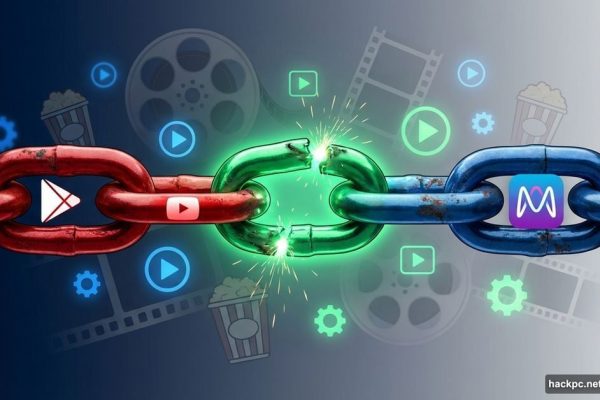 Google and Movies Anywhere logos reconnected by glowing chain link