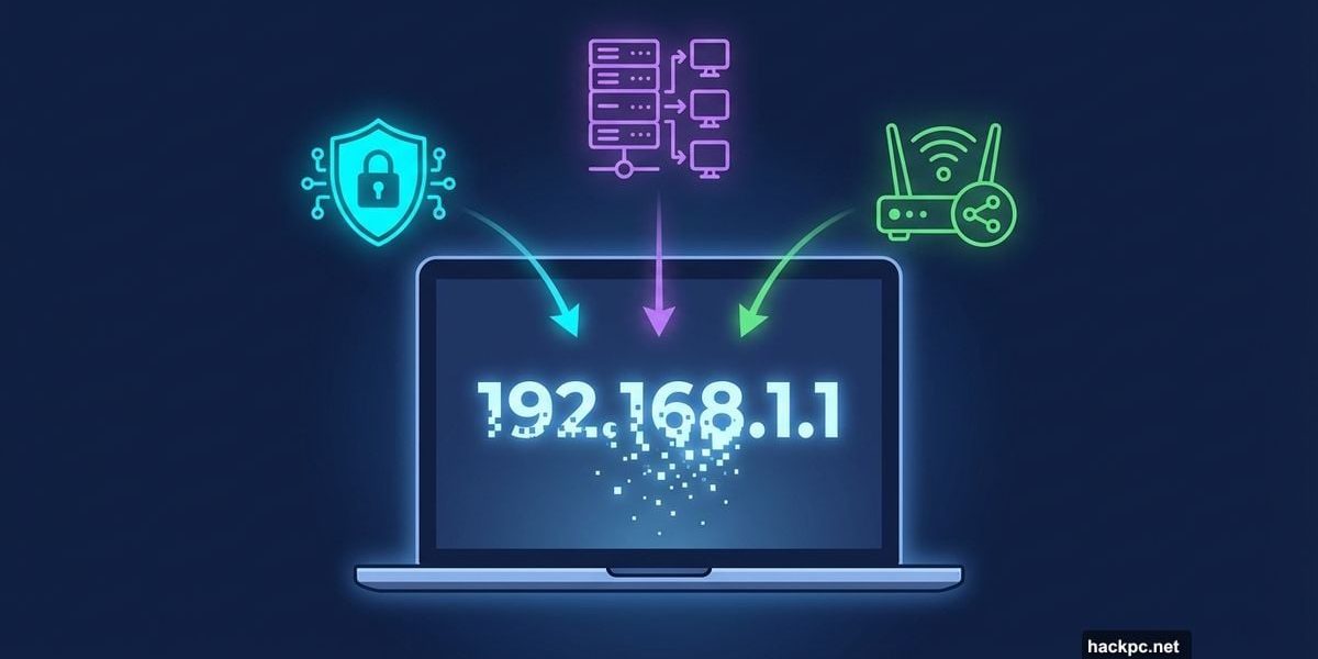 Laptop with dissolving IP address and VPN, proxy, router icons