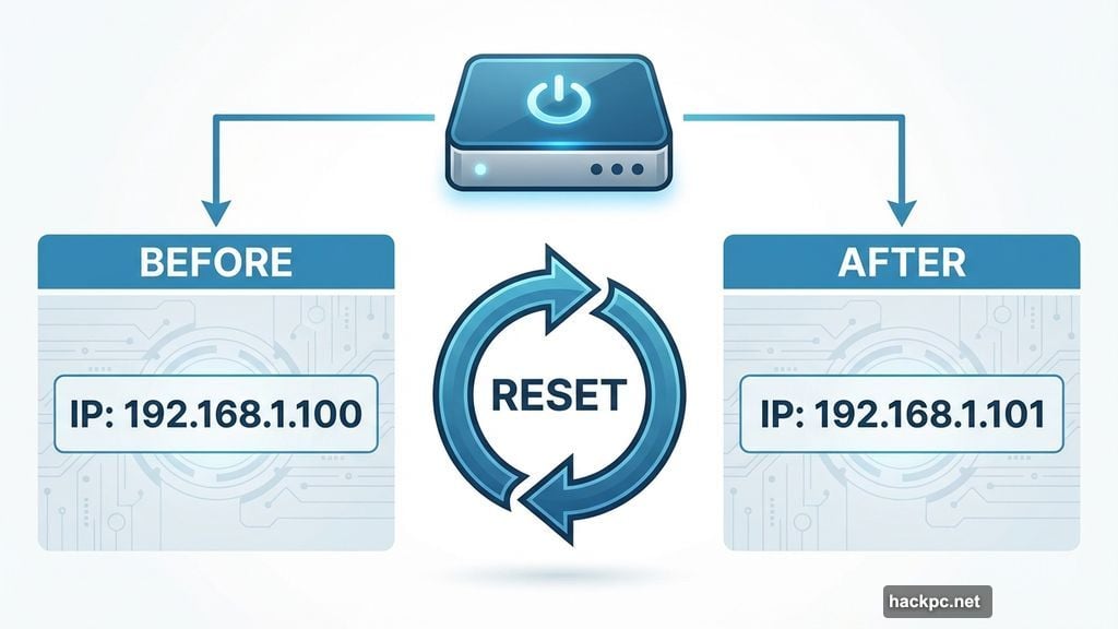 Router reset changes private IP address for network troubleshooting