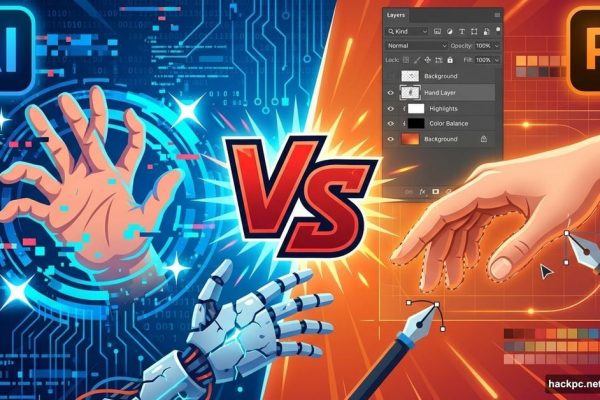 AI generated distorted hand versus Photoshop precise editing tools comparison