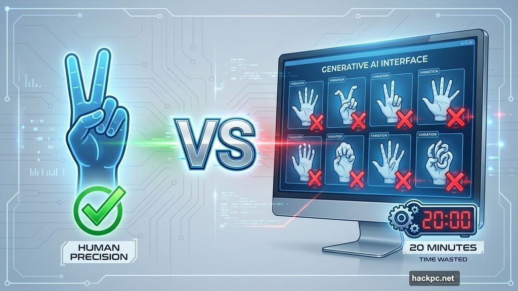 AI failed to generate specific hand gesture after twenty minutes