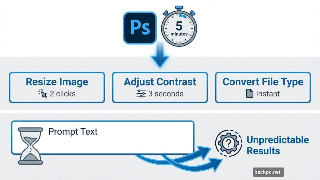 Daily Photoshop tasks take seconds while AI prompts take longer