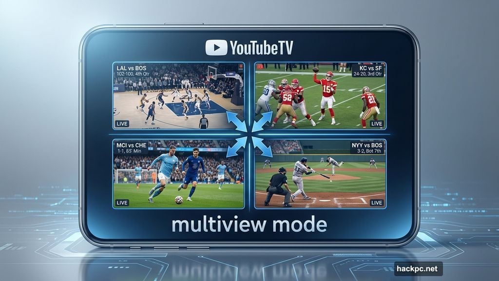 YouTube TV multiview mode lets you watch four channels at once