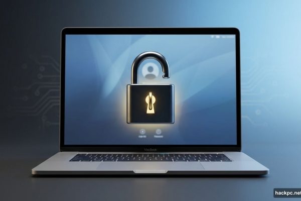 MacBook with unlocked padlock and key showing password recovery solution