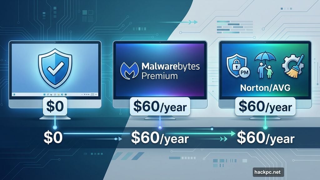 Malwarebytes pricing compared to free Windows Security and competitors