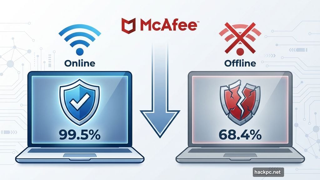 McAfee offline detection rate drops to 68.4 percent without internet