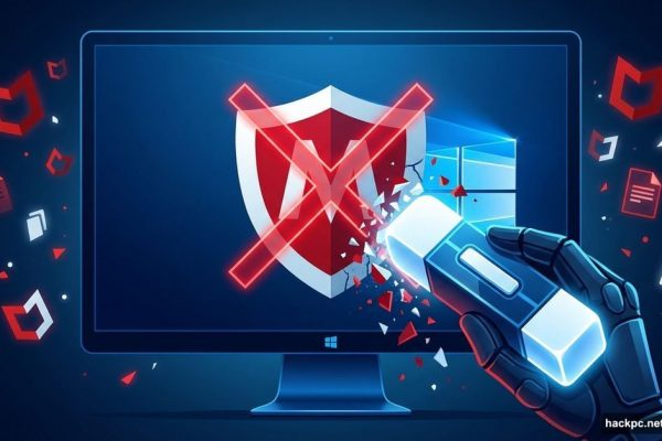 Person using eraser tool to remove stubborn McAfee antivirus from Windows PC