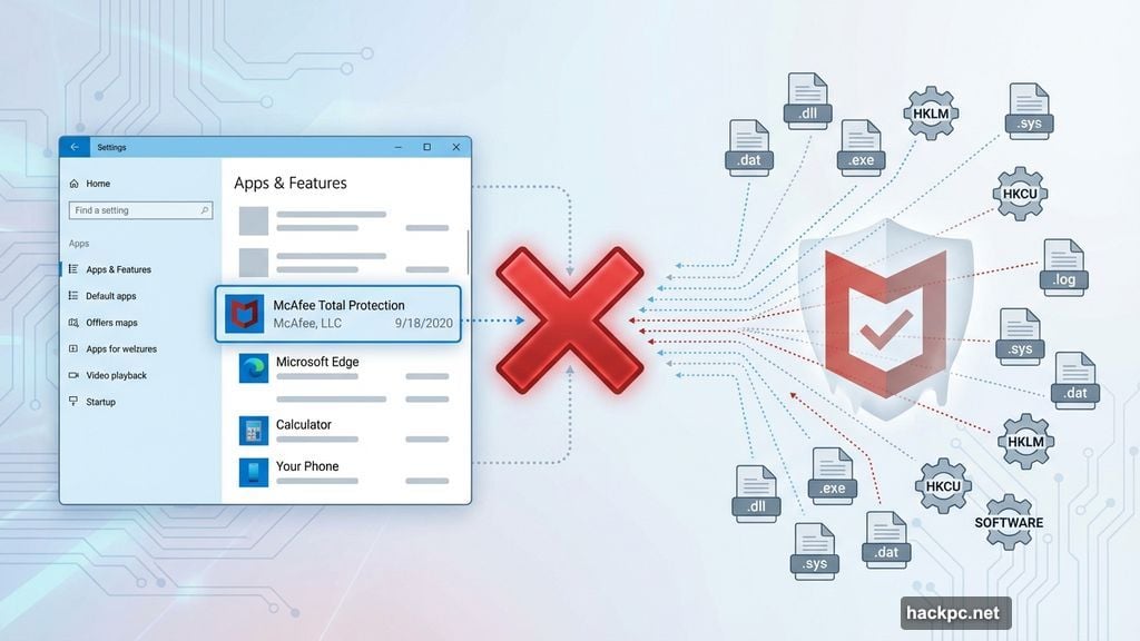 Standard Windows uninstall leaves McAfee fragments and registry entries behind
