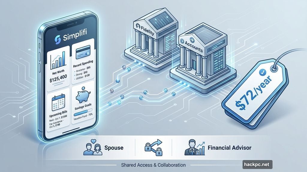 Simplifi tracks accounts, bills, and goals with spouse collaboration features