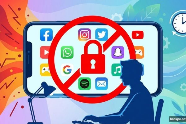 Smartphone with blocked apps and padlock symbolizing distraction-blocking focus tools