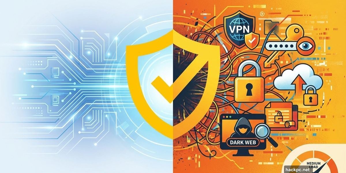 Norton 360 shield split showing comprehensive security features versus cluttered interface
