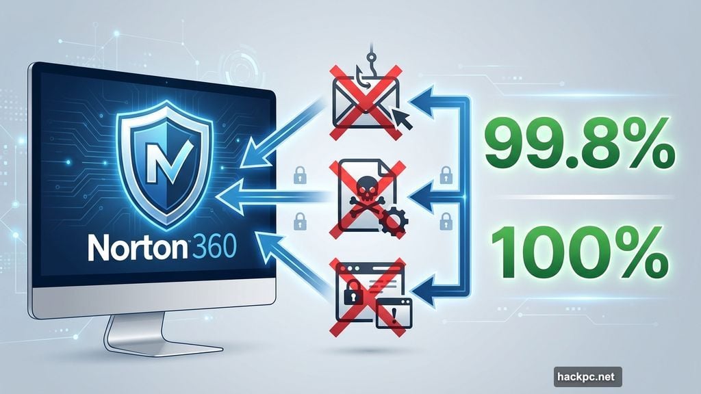 Norton blocks 99.8% zero-day attacks and 100% widespread malware samples