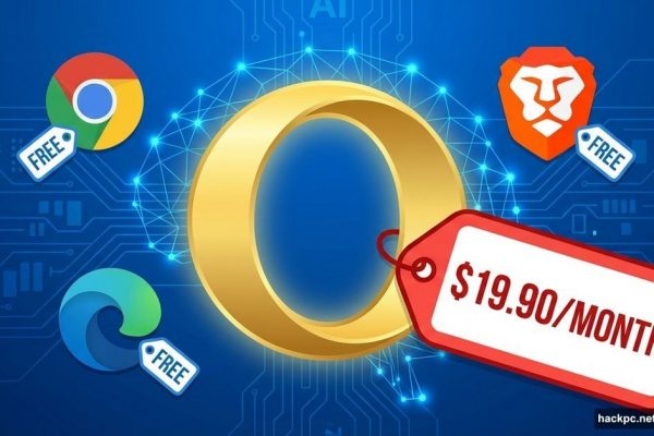Opera browser logo with twenty dollar price tag versus free competitors