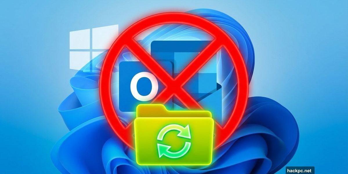 Outlook app icon with error symbol and folder fix solution