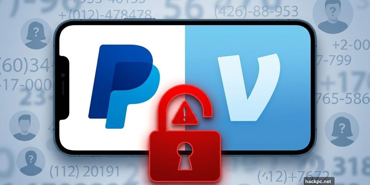 PayPal and Venmo logos merging on phone with unlocked padlock warning