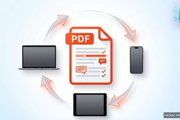 PDF Expert app icon with Mac iPhone iPad devices showing cross-platform editing