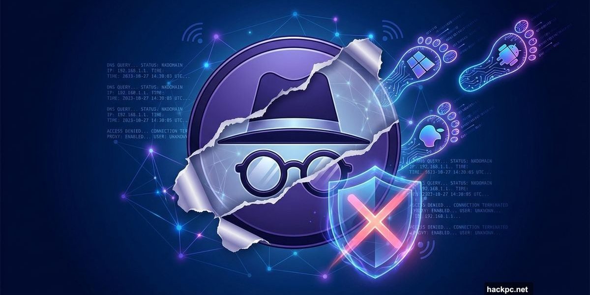 Incognito browsing icon revealing digital footprints across multiple device platforms