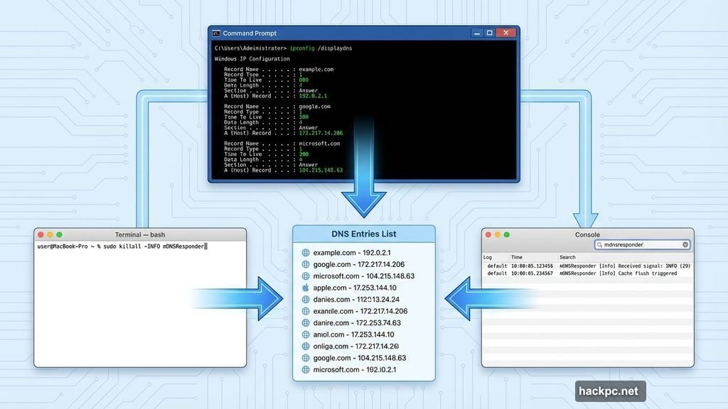 Windows Command Prompt and Mac Terminal reveal hidden DNS traces