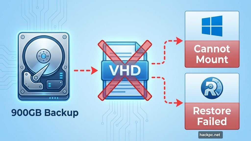 Corrupted 900GB backup to VHD format that won't restore