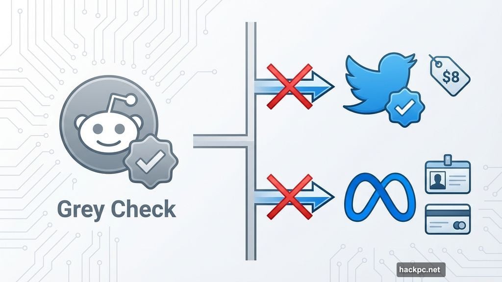 Reddit's grey checkmark differs from Twitter and Meta verification approaches
