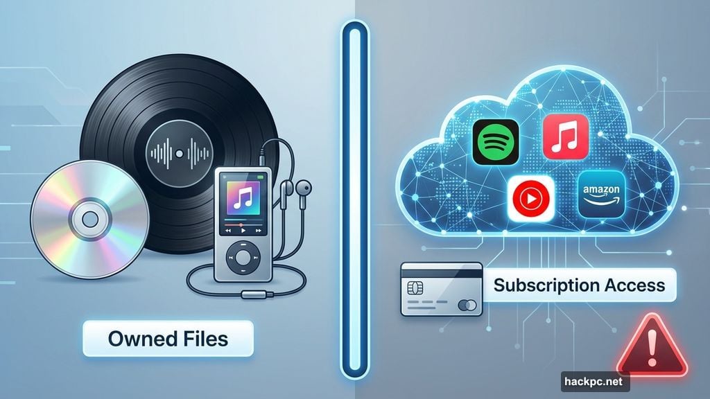 We don't own music files anymore, we rent access through subscriptions