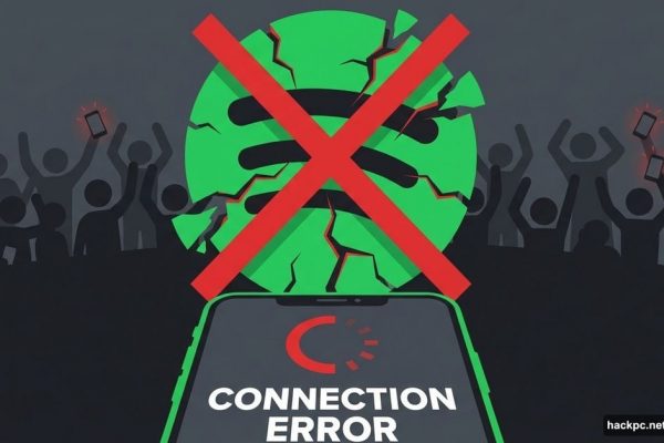 Broken Spotify logo with error symbol and frustrated users