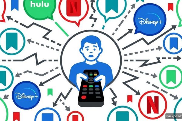 Person with remote surrounded by disconnected streaming service watch list bubbles