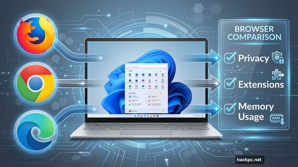 Firefox excels at privacy, Chrome dominates extension libraries, Edge integrates