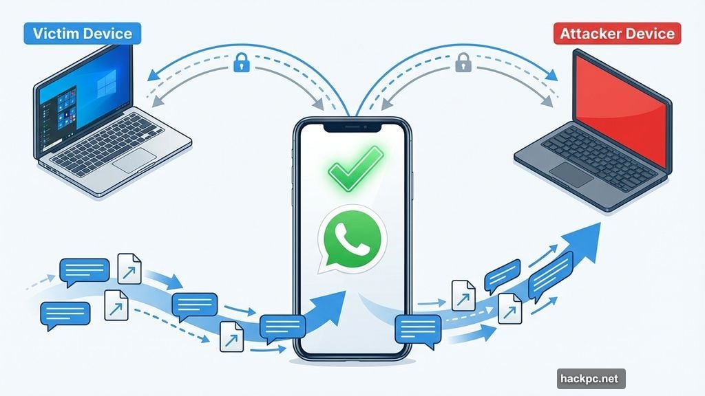 Attacker device permanently linked to victim WhatsApp through companion pairing