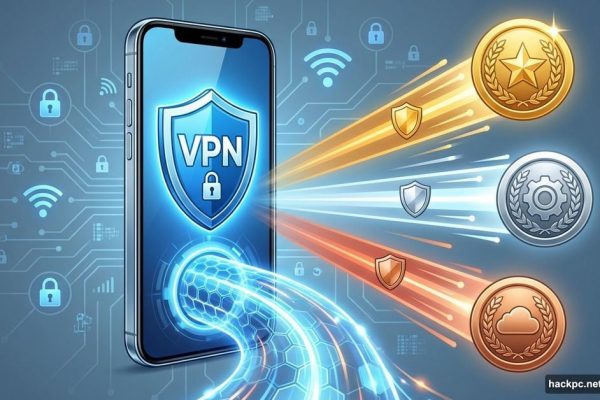 iPhone with VPN shield displaying three competitive pathways to winners