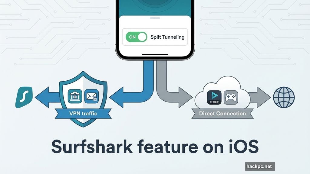 Split tunneling routes some apps through VPN while others connect directly