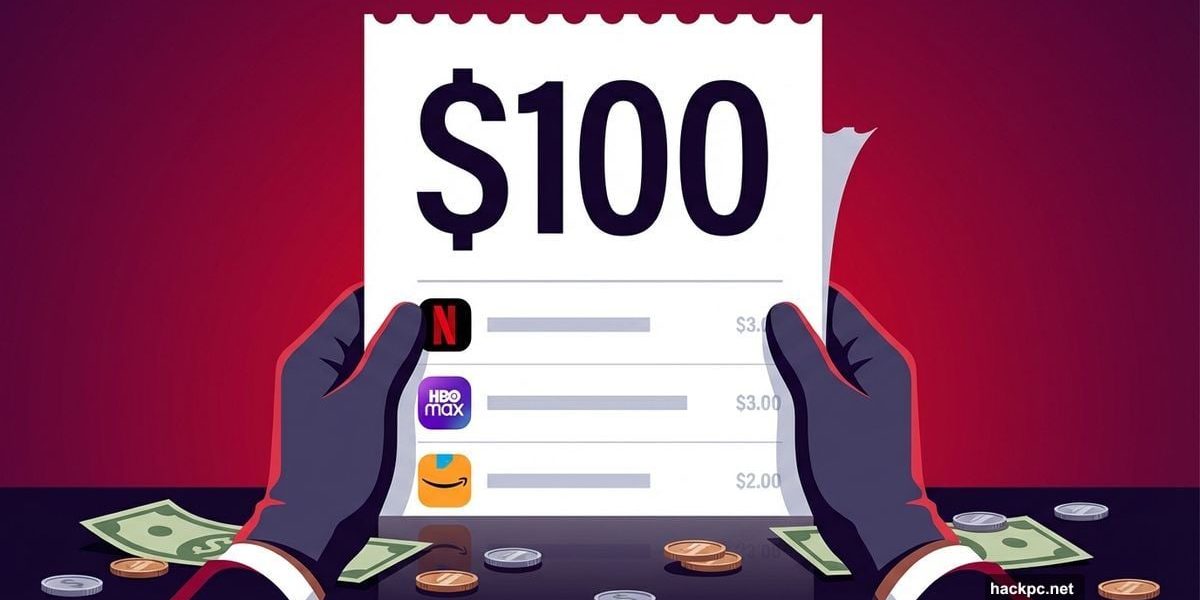 Monthly streaming bill showing $100 with Netflix HBO Amazon logos