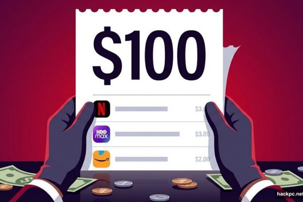 Monthly streaming bill showing $100 with Netflix HBO Amazon logos