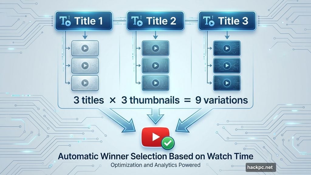 Test title and thumbnail combinations simultaneously for nine possible variations