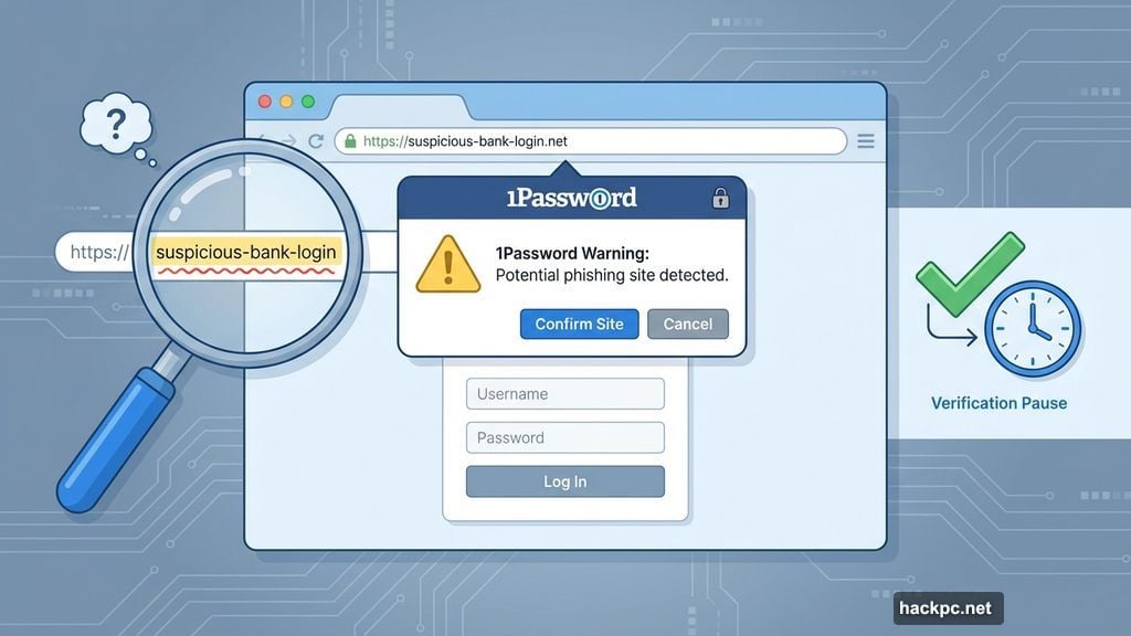 Pop-up warning breaks the attack pattern before credentials submit