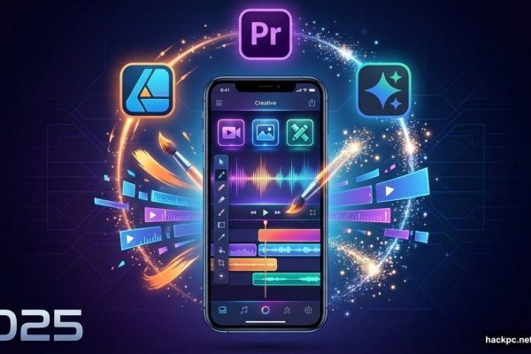 Smartphone surrounded by creative software icons representing 2025 updates