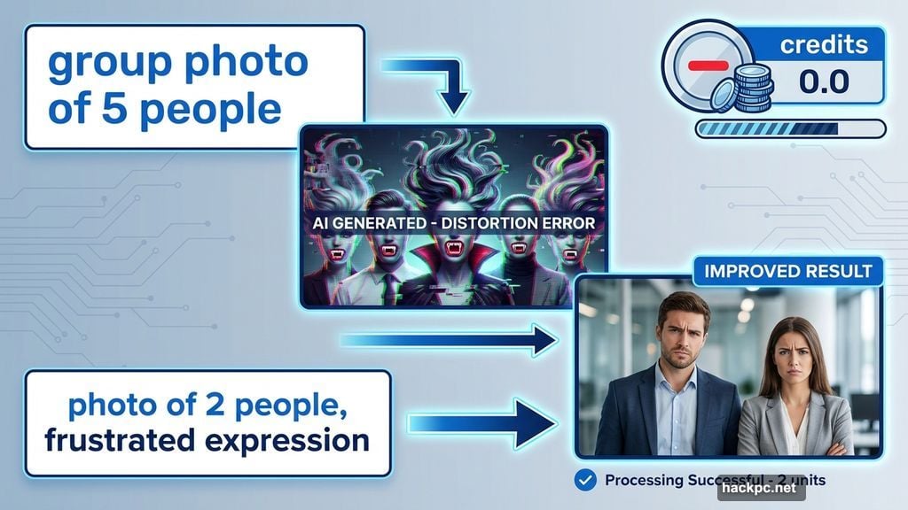Fewer faces and gentler emotion words prevent AI generation failures
