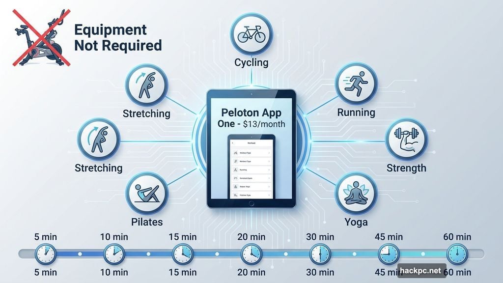 Peloton App One provides cycling yoga strength classes without equipment
