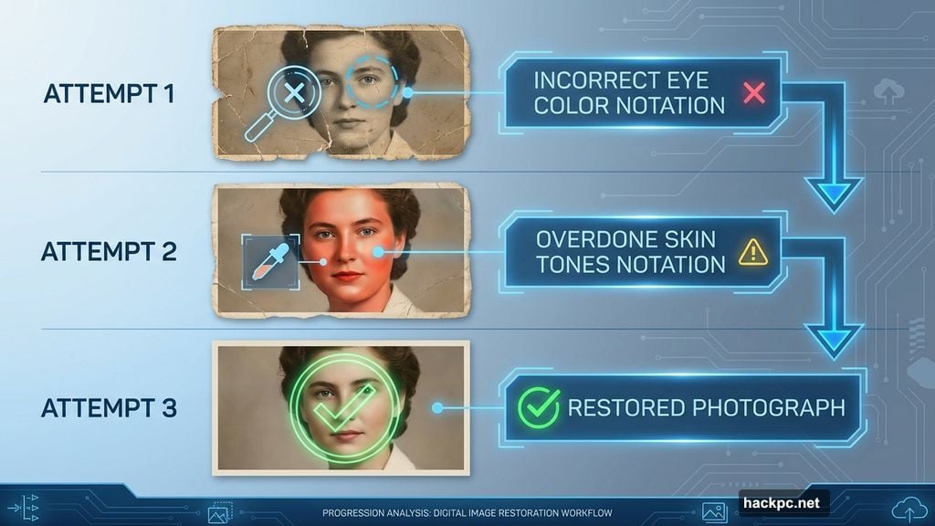 Grandmother photo needed three rounds of AI refinement attempts